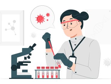 Schientist with microscope